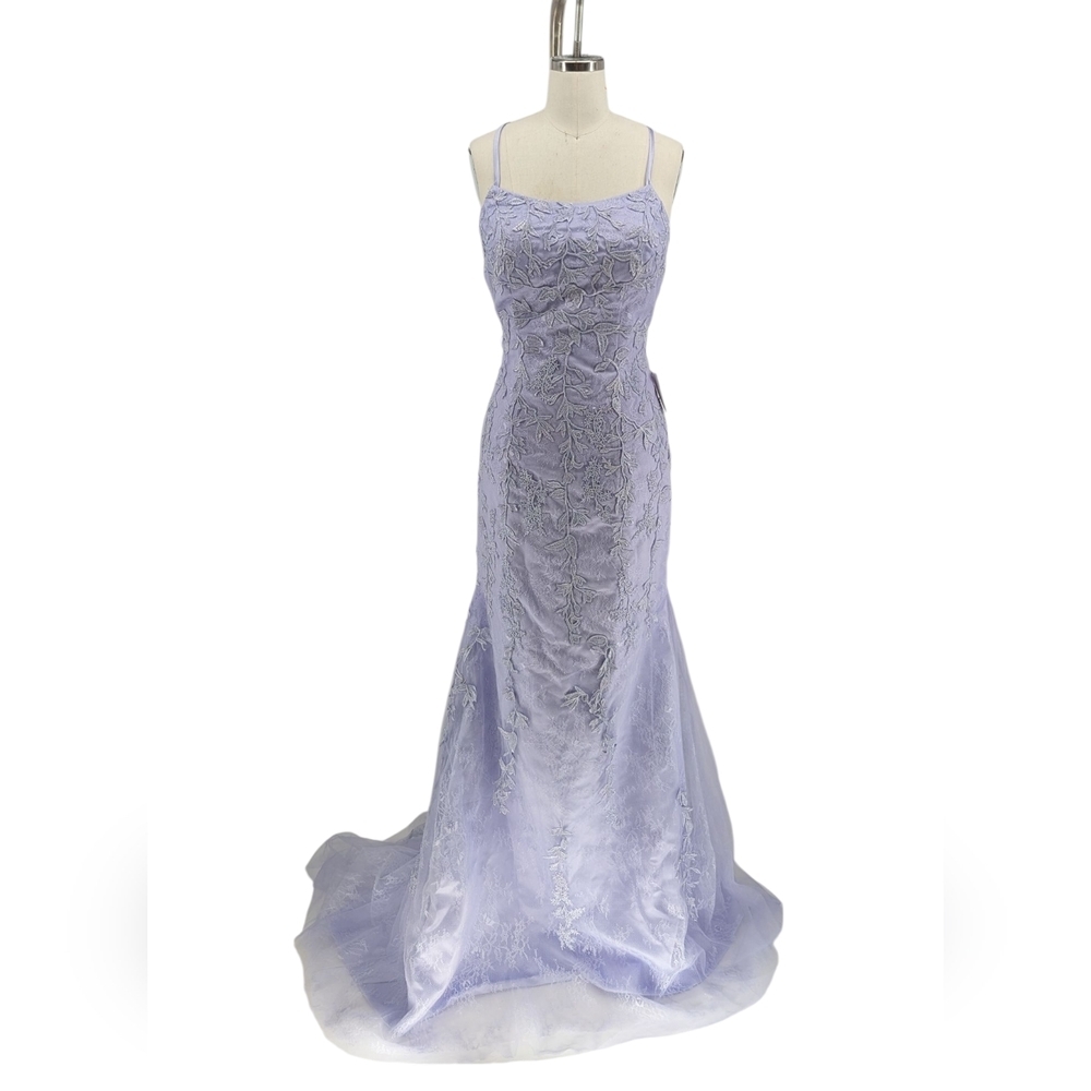 01143 Women's Lace Embroidered Mesh Ball Gown Purple size 6 wedding formal gala